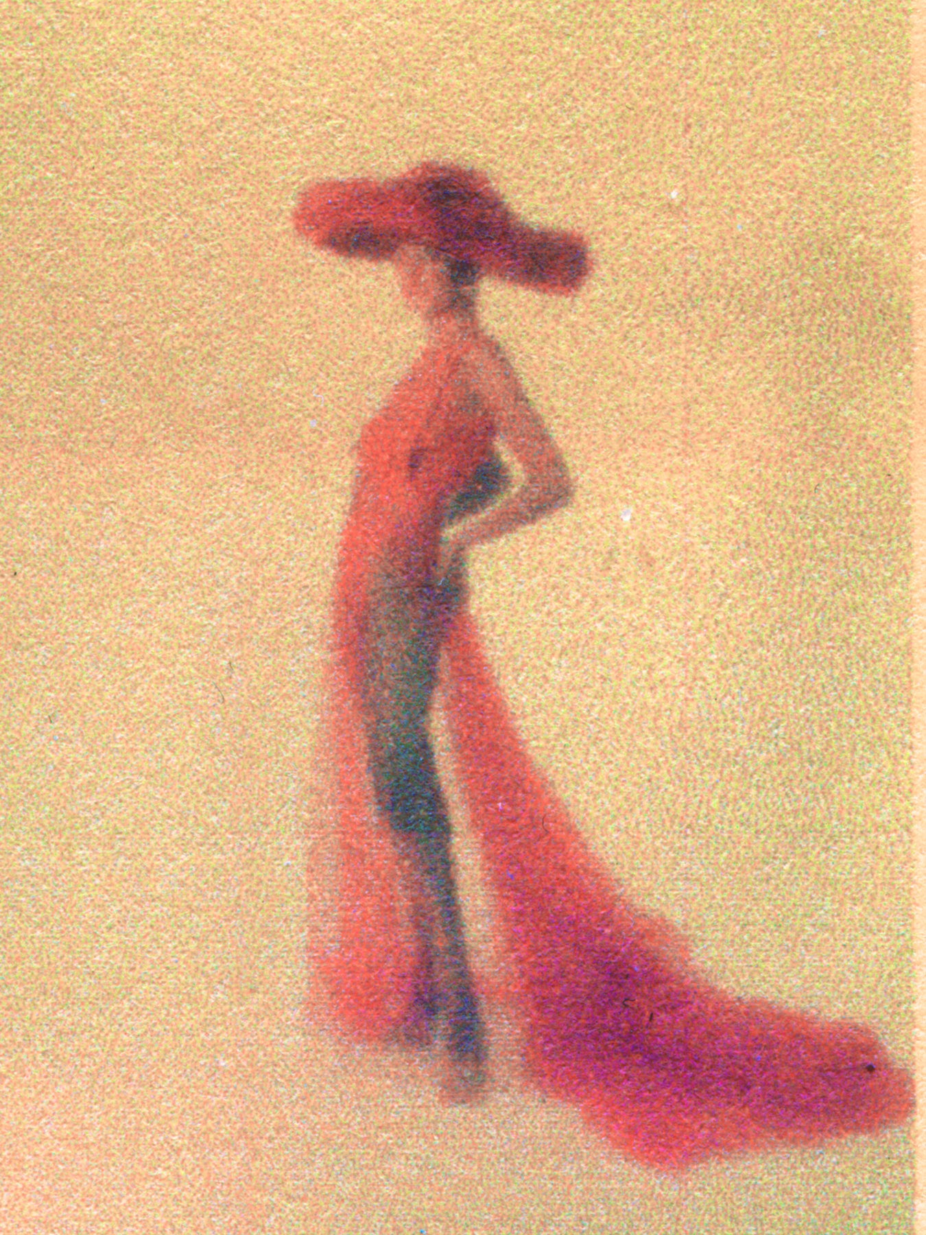 Silhouette floue rouge sur texture granuleuse